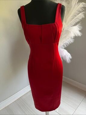 Calvin Klein Red Square-Neck Midi Dress